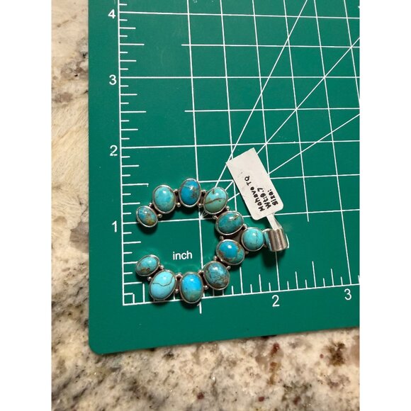 Artisan Kingman Turquoise Cluster Naja Statement Pendant Sterling Silver Boho - Picture 8 of 12